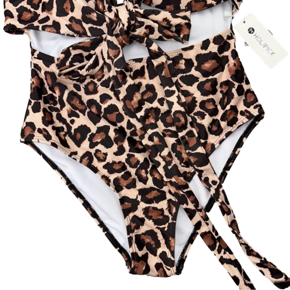 HOLIPICK Women's Cheetah print size medium swimsuit Unikini one piece bikini NWT - Picture 7 of 9